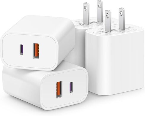[4 Pack] 20W USB C Charger Block Fast Charging Multiport Adapter | PD 20W USB-C & QC 3.0 USB-A dual ports, compact travel charger for iPhone 17/16/15/14/13/12/11/X, iPad, Galaxy, Google & more in Saudi Arabia