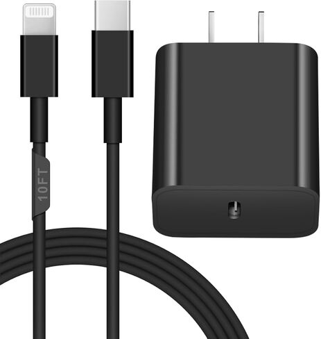 iPhone 14 13 12 Fast Charger 20W PD USB C Wall Charger with 6FT Fast Charging Cable for iPhone 14/14 Pro/14 Pro Max/14 Plus/13/12/11/Pro/Pro Max/Mini/Xs Max/X, iPad - Black in Saudi Arabia