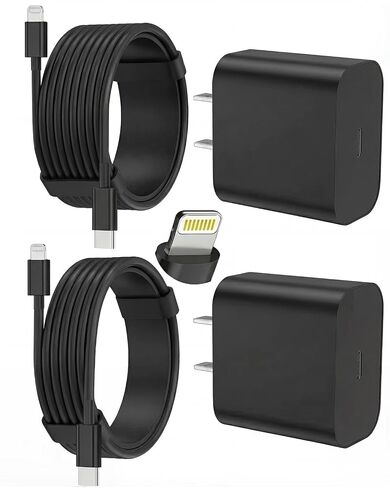 iPhone Charger Fast Charging, USB C Charger Block, 6FT/10FT Lightning Cable | For Apple iPhone 14/13/12/11 Series, 2-Pack 6FT/10FT Long USB C to Lightning Cables, AirPods with Lightning Charging Case in Saudi Arabia