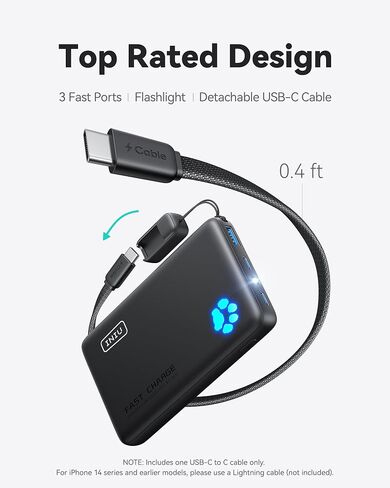 INIU 45W Fast Charging Portable Charger, Smaller 10000mAh Travel Power Bank | Flight-Safe, Detachable USB C Cable, Travel Essential, External Battery Phone Pack for iPhone 17 Samsung S26 iPad etc in Saudi Arabia