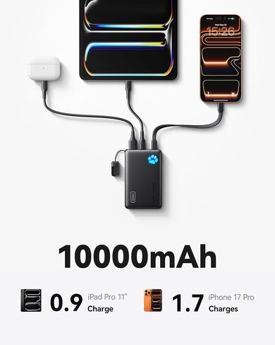 INIU 45W Fast Charging Portable Charger, Smaller 10000mAh Travel Power Bank | Flight-Safe, Detachable USB C Cable, Travel Essential, External Battery Phone Pack for iPhone 17 Samsung S26 iPad etc in Saudi Arabia