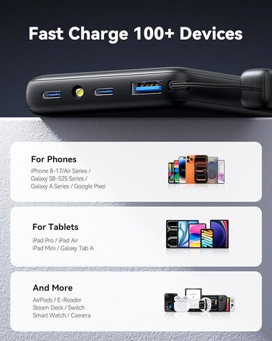 INIU 45W Fast Charging Portable Charger, Smaller 10000mAh Travel Power Bank | Flight-Safe, Detachable USB C Cable, Travel Essential, External Battery Phone Pack for iPhone 17 Samsung S26 iPad etc in Saudi Arabia