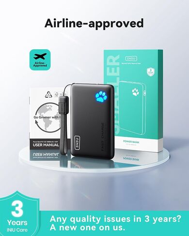 INIU 45W Fast Charging Portable Charger, Smaller 10000mAh Travel Power Bank | Flight-Safe, Detachable USB C Cable, Travel Essential, External Battery Phone Pack for iPhone 17 Samsung S26 iPad etc in Saudi Arabia