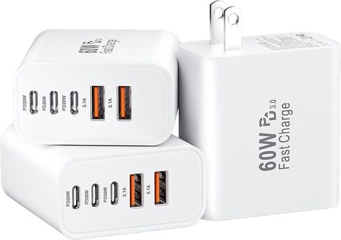 USB C Fast Charger Block, 60W USBC Wall Charger Plug, 2Pack 5-Port Type C Phone Charging Cubes Power Adapter Multiport Brick for iPhone 17/16/15/14/13/12/11/Pro Max/Plus/Air, iPad mini/Pro,Galaxy S25 in Saudi Arabia