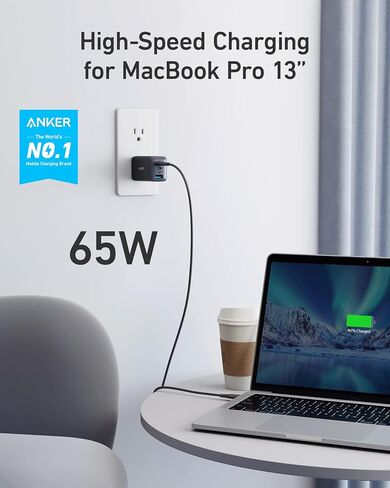 Anker Charger, 65W 3-Port Fast Compact Foldable USB C Charger Block for MacBook Pro/Air, iPad Pro, Galaxy S20, Dell XPS 13, Note 20/10+, iPhone 17 Series, Steam Deck, and More | Type C Charger Fast Charging for MacBook Pro/Air, iPad Pro, Galaxy S20, Dell  in Kuwait