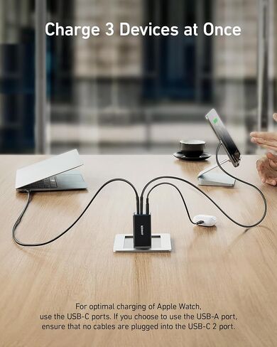 Anker Charger, 65W 3-Port Fast Compact Foldable USB C Charger Block for MacBook Pro/Air, iPad Pro, Galaxy S20, Dell XPS 13, Note 20/10+, iPhone 17 Series, Steam Deck, and More | Type C Charger Fast Charging for MacBook Pro/Air, iPad Pro, Galaxy S20, Dell  in Kuwait