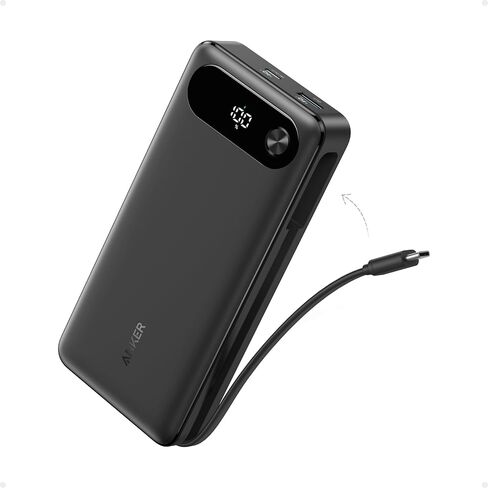 Anker Power Bank, 20,000mAh Travel Essential, Built-in USB-C Cable(Black) | 1 USB-C and 1 USB-A port, for MacBook Pro/Air, iPhone 17/16/15/14, Samsung, Switch and more in Saudi Arabia
