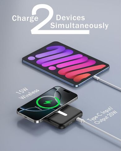 podoru for MagSafe Power Bank 5000mAh, Ultra-Slim Magnetic Portable Charger | 20W PD Fast Charging, Travel Essentials with USB-C Cable, Wireless Battery Pack for iPhone 17/16/15/14/13/12 Series-Black in Saudi Arabia