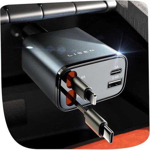 شاحن سيارة قابل للسحب من LISEN، شاحن سيارة 84 وات USB C شحن سريع، 4 في 1 | محول ولاعة سجائر، ملحقات السيارة، هدايا عيد ميلاد للرجال والنساء، زوج الأب والأم، لهاتف iPhone 17 16 15 14 13 12 X in Saudi Arabia