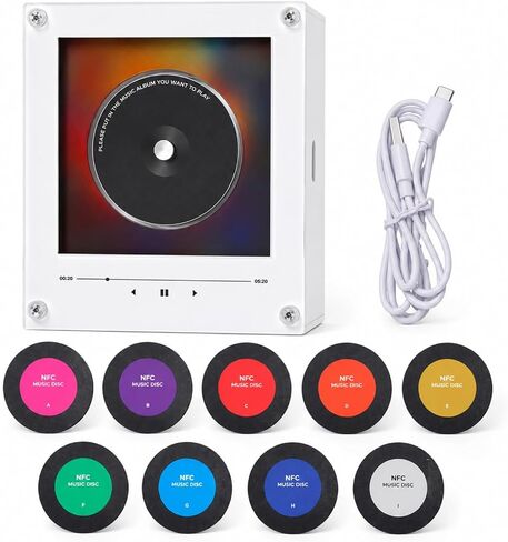 256GB NFC Music Fridge Magnet Player with Records - Magnetic Mini Record Player with Light, Customizable Playlist Music Refrigerator Magnet for Desktop, Unique Musical Gift in Kuwait