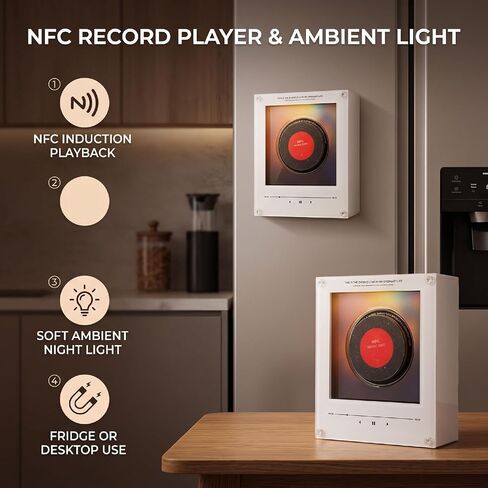256GB NFC Music Fridge Magnet Player with Records - Magnetic Mini Record Player with Light, Customizable Playlist Music Refrigerator Magnet for Desktop, Unique Musical Gift in Kuwait