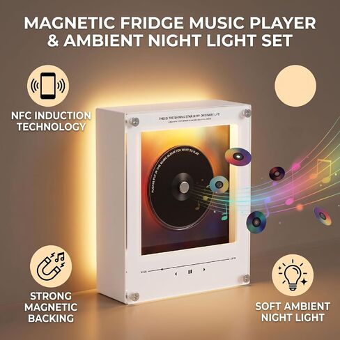 256GB NFC Music Fridge Magnet Player with Records - Magnetic Mini Record Player with Light, Customizable Playlist Music Refrigerator Magnet for Desktop, Unique Musical Gift in Kuwait