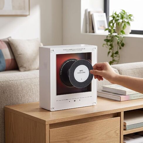256GB NFC Music Fridge Magnet Player with Records - Magnetic Mini Record Player with Light, Customizable Playlist Music Refrigerator Magnet for Desktop, Unique Musical Gift in Kuwait