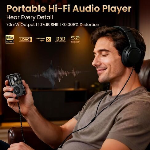 HIFI WALKER H2 Hi-Res Bluetooth MP3 Player with 64GB MicroSD Card, Portable Lossless Digital Audio Player with ESS DAC, DSD FLAC Support, USB DAC, Line Out, Physical Controls, Supports up to 512GB in Saudi Arabia