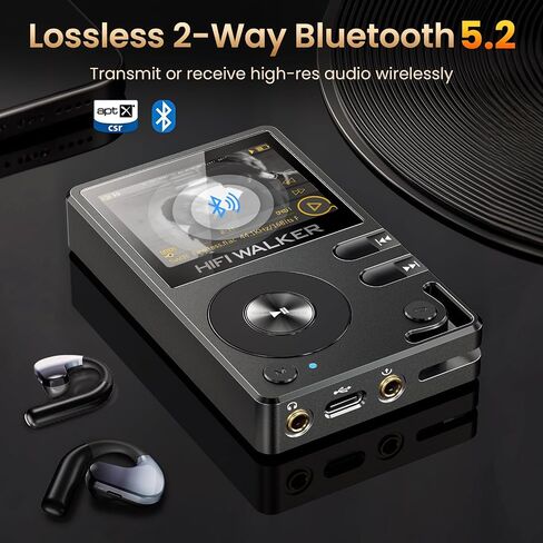HIFI WALKER H2 Hi-Res Bluetooth MP3 Player with 64GB MicroSD Card, Portable Lossless Digital Audio Player with ESS DAC, DSD FLAC Support, USB DAC, Line Out, Physical Controls, Supports up to 512GB in Saudi Arabia
