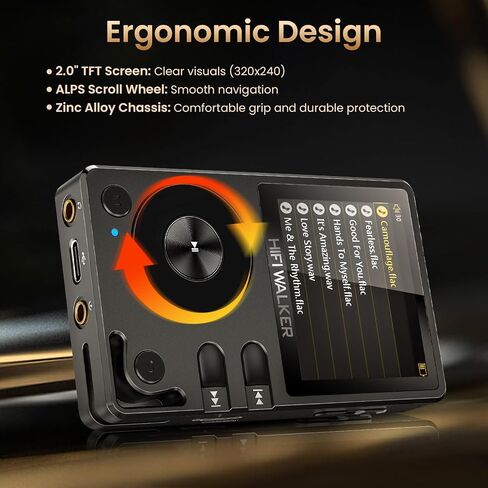 HIFI WALKER H2 Hi-Res Bluetooth MP3 Player with 64GB MicroSD Card, Portable Lossless Digital Audio Player with ESS DAC, DSD FLAC Support, USB DAC, Line Out, Physical Controls, Supports up to 512GB in Saudi Arabia