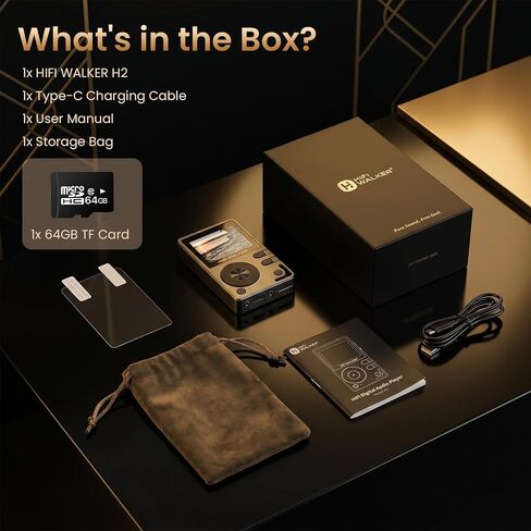 HIFI WALKER H2 Hi-Res Bluetooth MP3 Player with 64GB MicroSD Card, Portable Lossless Digital Audio Player with ESS DAC, DSD FLAC Support, USB DAC, Line Out, Physical Controls, Supports up to 512GB in Saudi Arabia