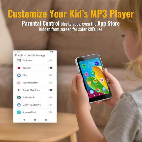 MP3 Player with Spotify for Kids, Play Store | Android 14, Parental Controls, Night Mode, Audible, Amazon Music, Libby, Earphones Included, Up to 1TB in Saudi Arabia