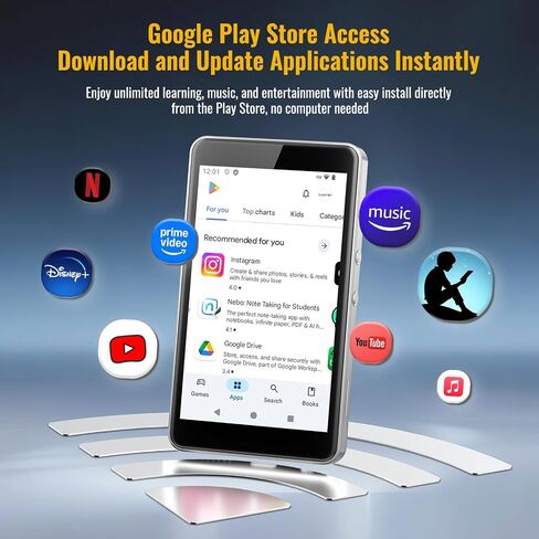 MP3 Player with Spotify for Kids, Play Store | Android 14, Parental Controls, Night Mode, Audible, Amazon Music, Libby, Earphones Included, Up to 1TB in Saudi Arabia