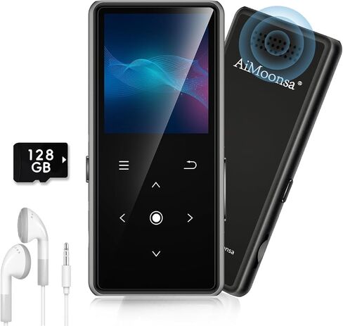 64GB MP3 Player with Bluetooth 5.2, AiMoonsa Music Player with Built-in HD Speaker, FM Radio, Voice Recorder, HiFi Sound, E-Book, Earphones Included in Saudi Arabia