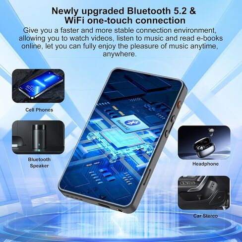 144GB MP3 Player with Bluetooth and WiFi, Parental Control HD 4" Full-Color Touch Screen MP4 Music Player with Spotify, YouTube, Pandora, Libby, Android Mainstream Media MP3 Player for Kids,Black in Saudi Arabia