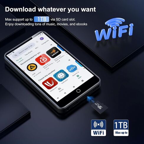 MP3 Player with Bluetooth and WiFi, ZAQE 80GB Storage & Android OS, 4" Touch Screen, FM Radio, Kids MP3 & MP4 Player with Spotify Google Play Store, Portable Media Player in Saudi Arabia