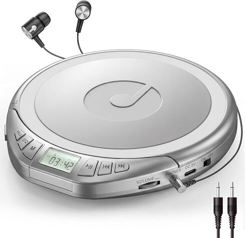 Gueray CD Player Portable with Earphones, CD Discman AUX Cable for Car Home | Personal Discman CD player,PROG memory, CD-R/RW MP3/WMA, Anti-skip shockproof protection, A-B repeat,LCD display in Saudi Arabia
