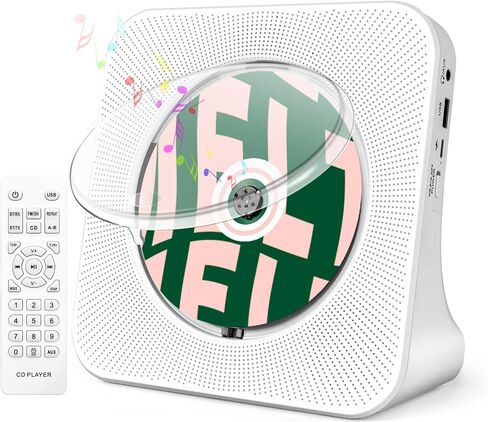 Portable CD Player with Bluetooth, Hi-Fi Speakers & FM Radio | Bluetooth transmitter & receiver, Hi-Fi stereo sound, FM radio, USB & AUX, 5 CD formats, compact CD player for kids & seniors in Kuwait