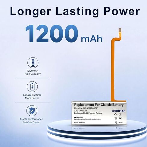 بطارية لجهاز iPod Classic، ترقية جديدة بقدرة 1200 مللي أمبير في الساعة 616-0232، بطارية بديلة لجهاز iPod 5th - الجيل السابع Video Classic A1136، A1238 مع مجموعة كاملة من أدوات الإصلاح in Kuwait