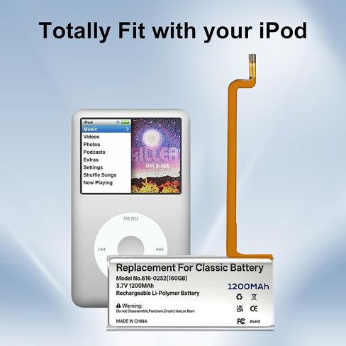بطارية لجهاز iPod Classic، ترقية جديدة بقدرة 1200 مللي أمبير في الساعة 616-0232، بطارية بديلة لجهاز iPod 5th - الجيل السابع Video Classic A1136، A1238 مع مجموعة كاملة من أدوات الإصلاح in Kuwait