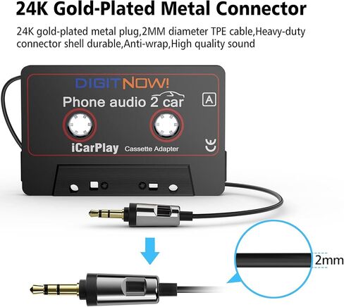 DIGITNOW Car Audio Cassette to Aux Adapter, 3.5MM Aux Audio Cable Tape Player for Smartphone/MP3 Player/CD Player, 3.7Ft Cable(Black) in Saudi Arabia
