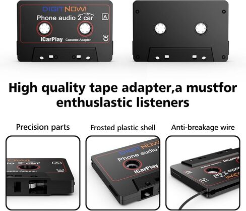 DIGITNOW Car Audio Cassette to Aux Adapter, 3.5MM Aux Audio Cable Tape Player for Smartphone/MP3 Player/CD Player, 3.7Ft Cable(Black) in Saudi Arabia