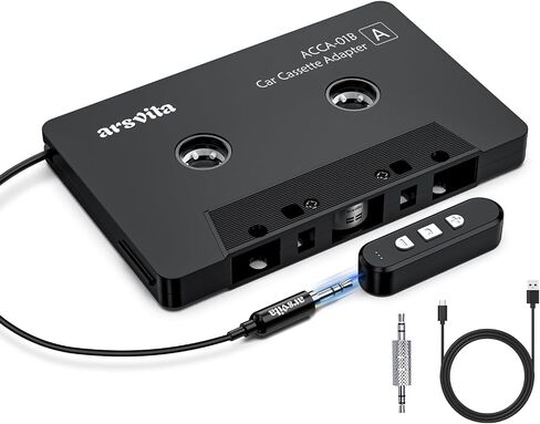 arsvita 5.1 Bluetooth Cassette Adapter with 3.5mm Aux Cable Tape, Black | Bluetooth Receiver Kit for Cassette to Aux, Support Micro SD Card, Type BCAK04 in Saudi Arabia
