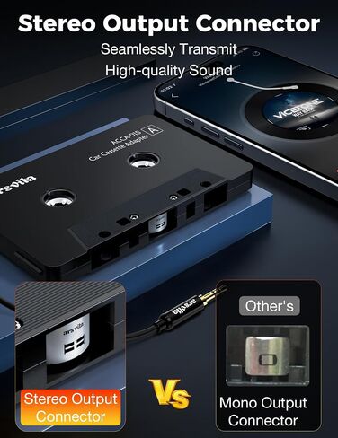 arsvita 5.1 Bluetooth Cassette Adapter with 3.5mm Aux Cable Tape, Black | Bluetooth Receiver Kit for Cassette to Aux, Support Micro SD Card, Type BCAK04 in Saudi Arabia