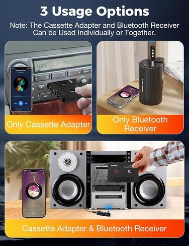 arsvita 5.1 Bluetooth Cassette Adapter with 3.5mm Aux Cable Tape, Black | Bluetooth Receiver Kit for Cassette to Aux, Support Micro SD Card, Type BCAK04 in Saudi Arabia