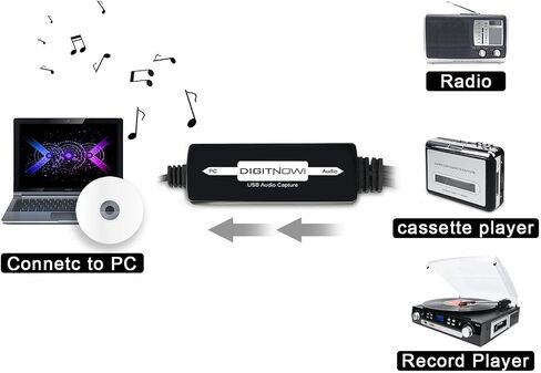 DIGITNOW USB 2.0 Audio Capture Card,Cassette Converter,Cassette to Digital,Cassette to MP3 Converter,Support Mac & Windows 10/8.1/8 / 7 / Vista/XP in Saudi Arabia