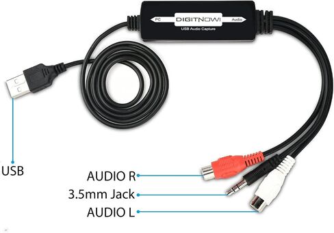 DIGITNOW USB 2.0 Audio Capture Card,Cassette Converter,Cassette to Digital,Cassette to MP3 Converter,Support Mac & Windows 10/8.1/8 / 7 / Vista/XP in Saudi Arabia