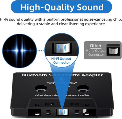 Mersoco Car Bluetooth Cassette Reciver, Tape Player BT 5.0 Cassette Aux Adapter with Hands-Free in Saudi Arabia