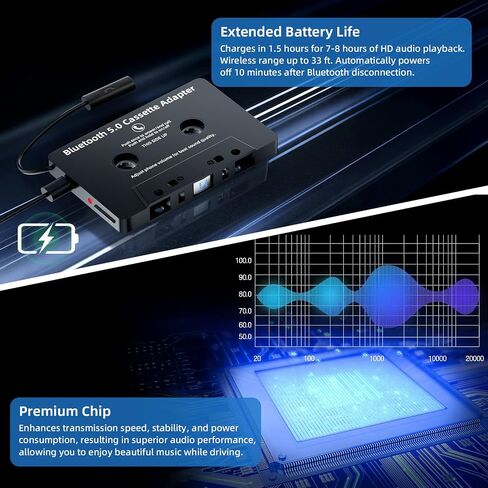 Mersoco Car Bluetooth Cassette Reciver, Tape Player BT 5.0 Cassette Aux Adapter with Hands-Free in Saudi Arabia