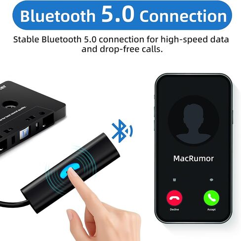 Mersoco Car Bluetooth Cassette Reciver, Tape Player BT 5.0 Cassette Aux Adapter with Hands-Free in Saudi Arabia