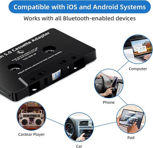 Mersoco Car Bluetooth Cassette Reciver, Tape Player BT 5.0 Cassette Aux Adapter with Hands-Free in Saudi Arabia
