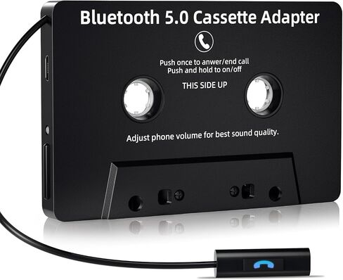 Car Audio Bluetooth 5.0 Cassette Receiver,Cassette Bluetooth Adapter for Car Tape Player, Hands-Free Calling, Stereo Two-Channel, Compatibility with Smartphones, Tablets, MP3, Black in Saudi Arabia
