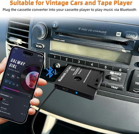 Car Audio Bluetooth 5.0 Cassette Receiver,Cassette Bluetooth Adapter for Car Tape Player, Hands-Free Calling, Stereo Two-Channel, Compatibility with Smartphones, Tablets, MP3, Black in Saudi Arabia