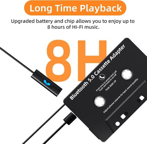 Car Audio Bluetooth 5.0 Cassette Receiver,Cassette Bluetooth Adapter for Car Tape Player, Hands-Free Calling, Stereo Two-Channel, Compatibility with Smartphones, Tablets, MP3, Black in Saudi Arabia