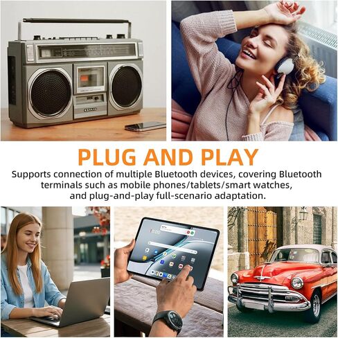 Car Audio Bluetooth 5.0 Cassette Receiver,Cassette Bluetooth Adapter for Car Tape Player, Hands-Free Calling, Stereo Two-Channel, Compatibility with Smartphones, Tablets, MP3, Black in Saudi Arabia