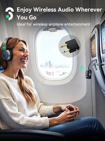 SOOMFON Airplane Bluetooth 5.3 Transmitter Receiver for TV to 2 Headphones | Airplane Bluetooth Adapter Low Latency with LCD Display 3.5mm for Plane Flying Gym Car Home Stereo System 15H Long Playtime in Saudi Arabia
