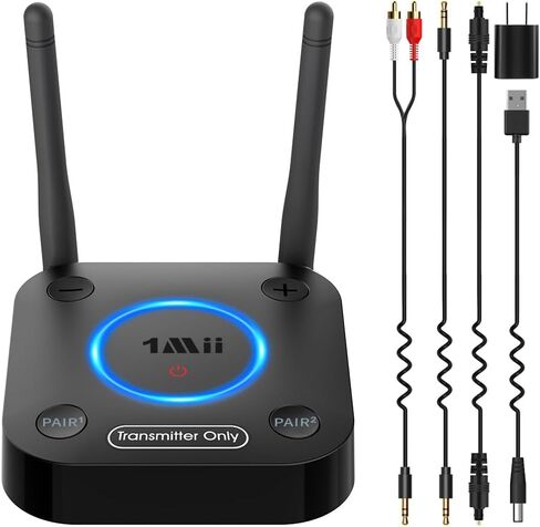 1Mii B06TX Bluetooth 5.3 Transmitter for TV to 2 Wireless Headphone/Speaker | aptX Low Latency/HD, Bluetooth Adapter for TV w/Volume Control, Optical/Coaxial/AUX/RCA Audio Inputs, Plug n Play in Saudi Arabia