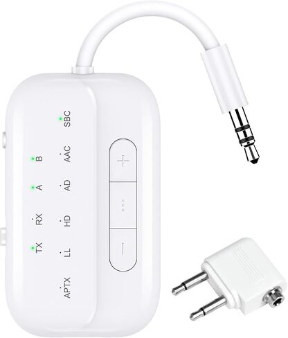 2026 Pro Bluetooth 5.4 Transmitter Receiver, Bluetooth Adapter for Airplane | Qualcomm aptX LL | 25hrs Battery | Works with 2 Headphones | Wireless Adapter for Flight/TV/Gym/PC | RX for Car/Home Stereo in Saudi Arabia
