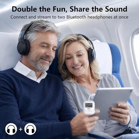 1Mii SafeFly Min Airplane Bluetooth Adapter for 2 AirPods or Headphones | aptX Adaptive & HD Hi-Fi Sound, Display Screen, 25H Battery, 3.5mm AUX Wireless Audio Transmitter for Flight Travel, TVs, Gym in Saudi Arabia