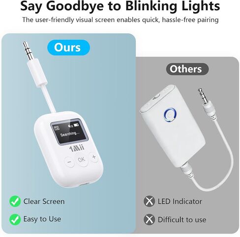 1Mii SafeFly Min Airplane Bluetooth Adapter for 2 AirPods or Headphones | aptX Adaptive & HD Hi-Fi Sound, Display Screen, 25H Battery, 3.5mm AUX Wireless Audio Transmitter for Flight Travel, TVs, Gym in Saudi Arabia